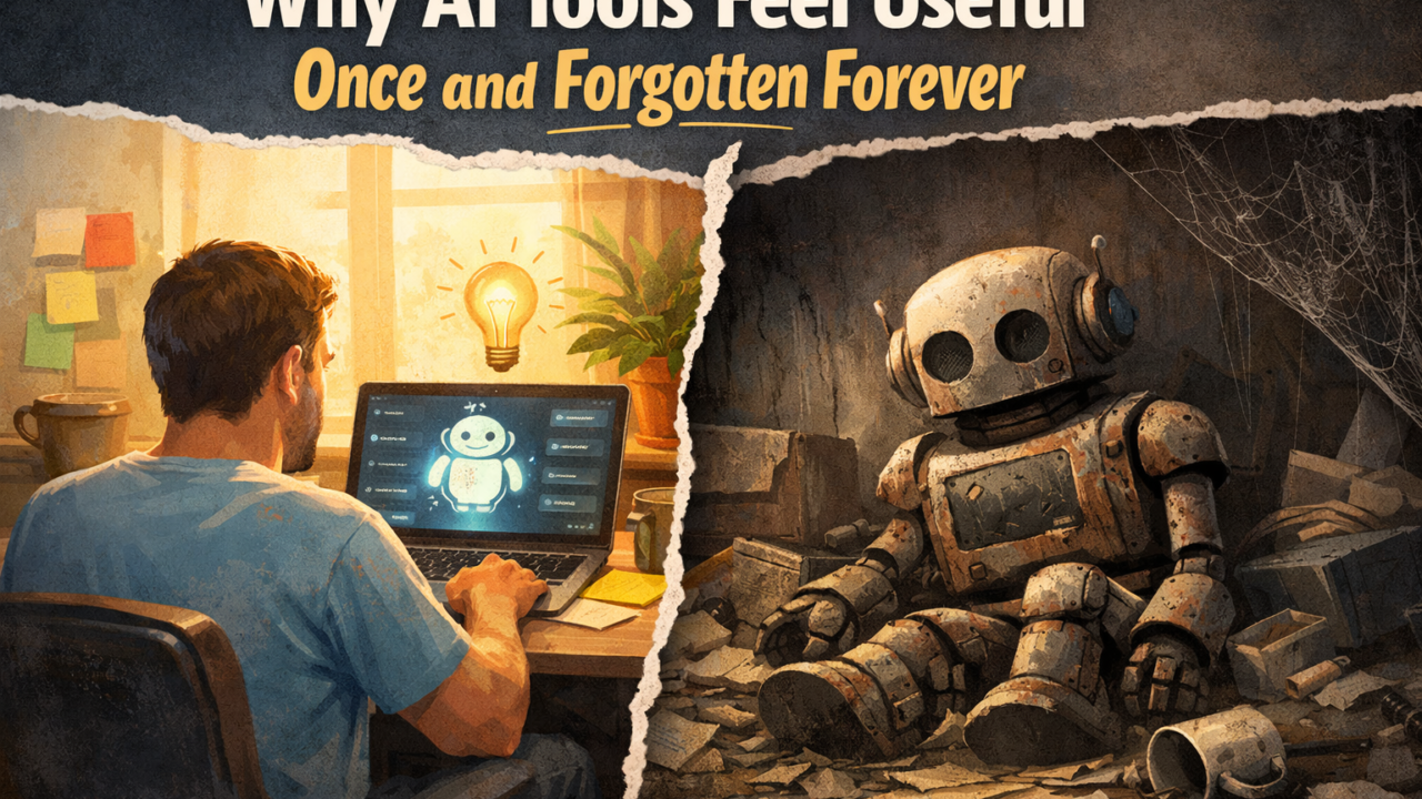 Featured image for a blog about why AI tools feel useful at first but fail to become part of users’ long-term habits